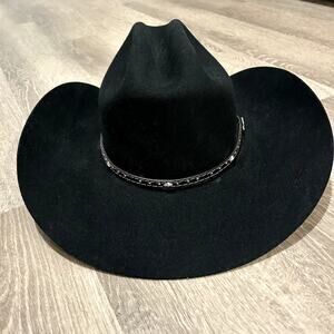 Justin 2X Black Hills Black Wool Cowboy Hat Size 6 7/8 Unisex Western Felt EUC